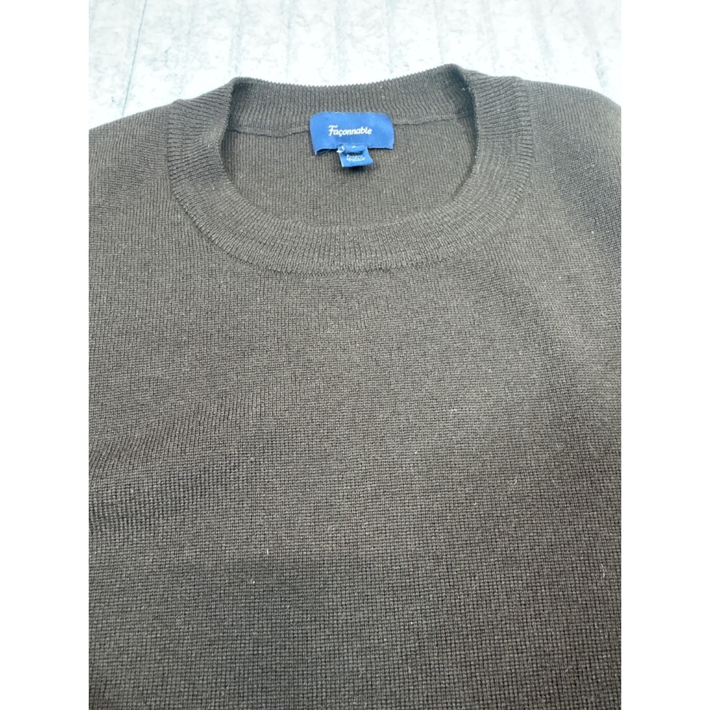 Faconnable Mens Dark Brown Crewneck Knit Sweater Size Large L Long Sleeve
